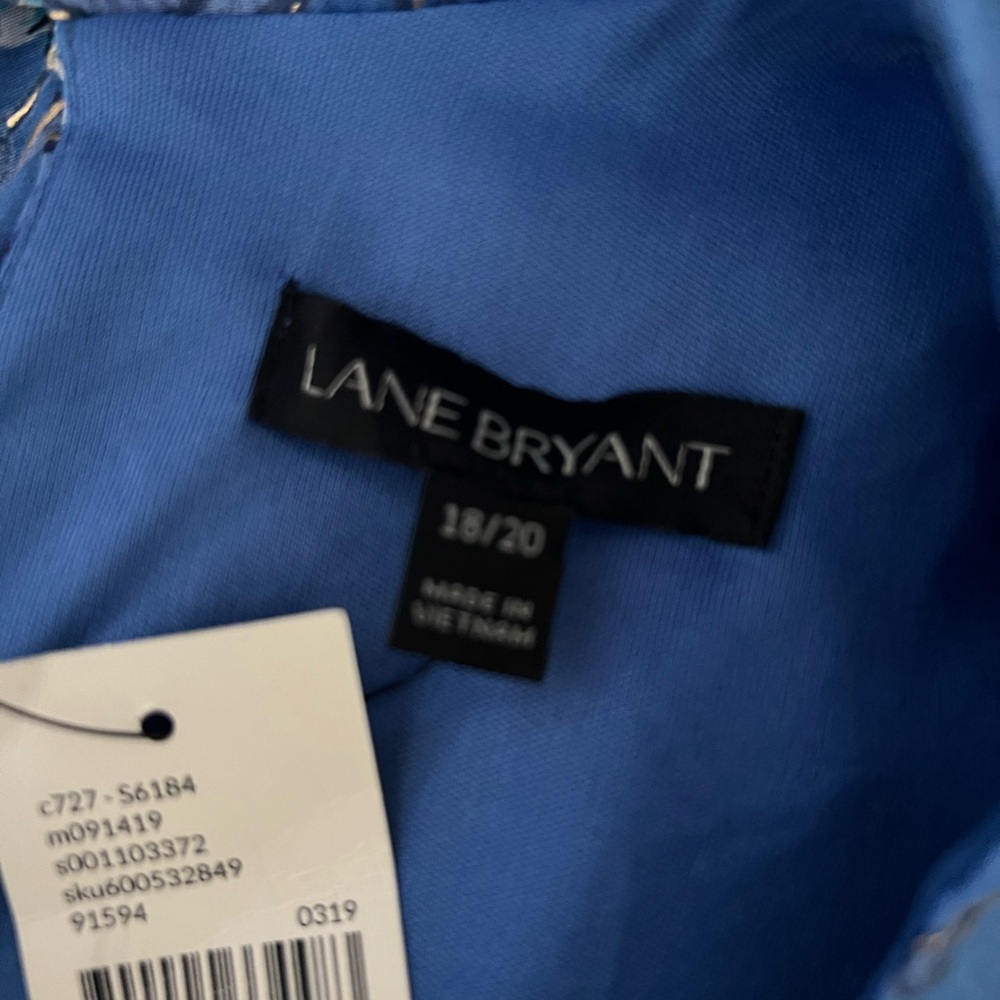 Lane Bryant Blue Floral Metallic Print Sleeveless Mock Neck Pleated Midi Dress - Picture 10 of 10
